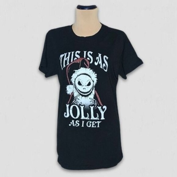 Disney The Nightmare Before Christmas T-Shirt Jolly Santa Jack Girls Black S - Picture 1 of 11